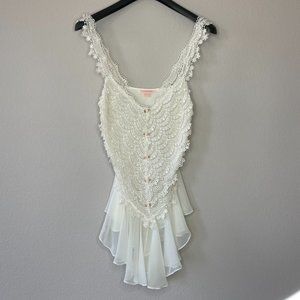 White Vintage Lace Roses Balletcore Slip / Wedding Slip / Sheer dress